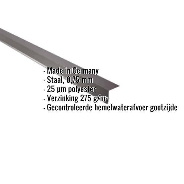 Dakgootprofiel staal 0,75 mm Chocoladebruin RAL 8017 met productgegevens