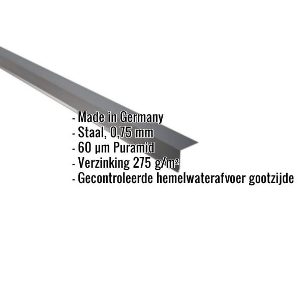 Dakgootprofiel antracietgrijs, 0,75 mm staal, 60 µm Puramid coating, met specificatielijst
