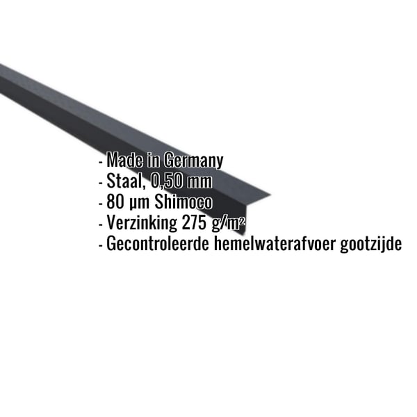 Dakgootprofiel antracietgrijs, 0,50 mm staal, Shimoco coating, met ingebedde productgegevens