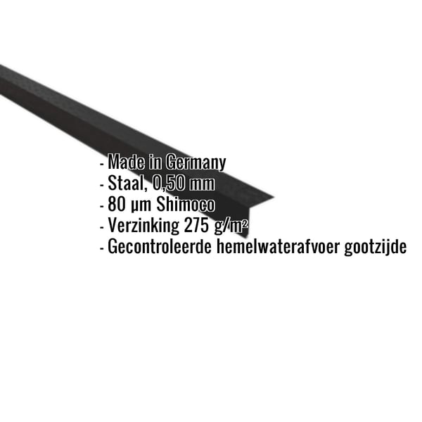 Dakgootprofiel Gitzwart RAL 9005, 0,50 mm staal, Shimoco coating, met ingebedde productgegevens
