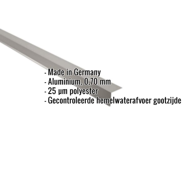 Dakrandprofiel aluminium RAL9007 met ingebouwde gegevens over materiaal, dikte en coating