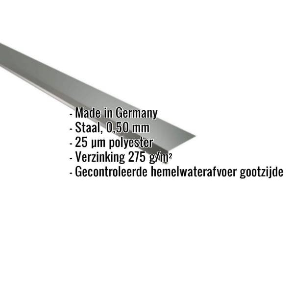 Dakgootprofiel Chroomoxydegroen, 0,50 mm staal met 25 µm polyestercoating, specificaties getoond