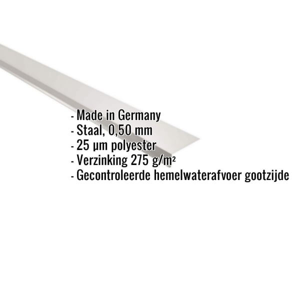 Dakgootprofiel van staal, 0,50 mm, lichtgrijs RAL 7035, met ingebedde productgegevens