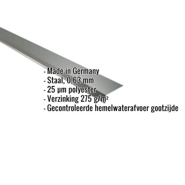 Dakgootprofiel van staal, 0,63 mm, chroomoxydegroen, met 25 µm polyestercoating en ingebedde specificaties