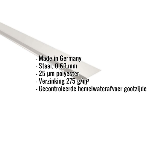 Dakgootprofiel Grijswit RAL 9002, 0,63 mm staal, met ingebedde productinformatie