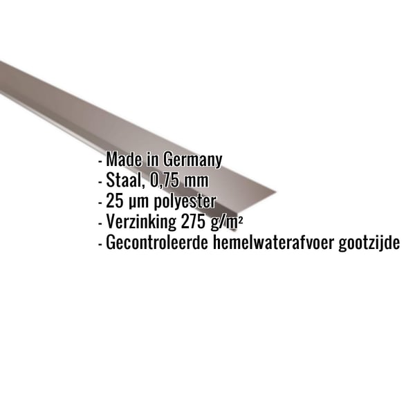 Dakgootprofiel Notenbruin RAL 8011, 0,75 mm staal, met ingebedde productgegevens