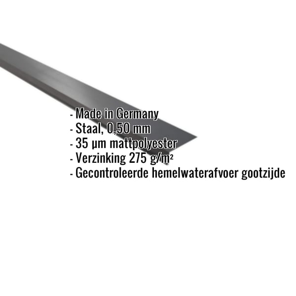 Dakgootprofiel donkergrijs, 0,50 mm staal, matpolyester coating, met ingebedde productgegevens