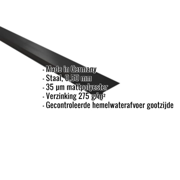 Dakgootprofiel zwart matpolyester, 0,50 mm staal, met ingebedde productgegevens