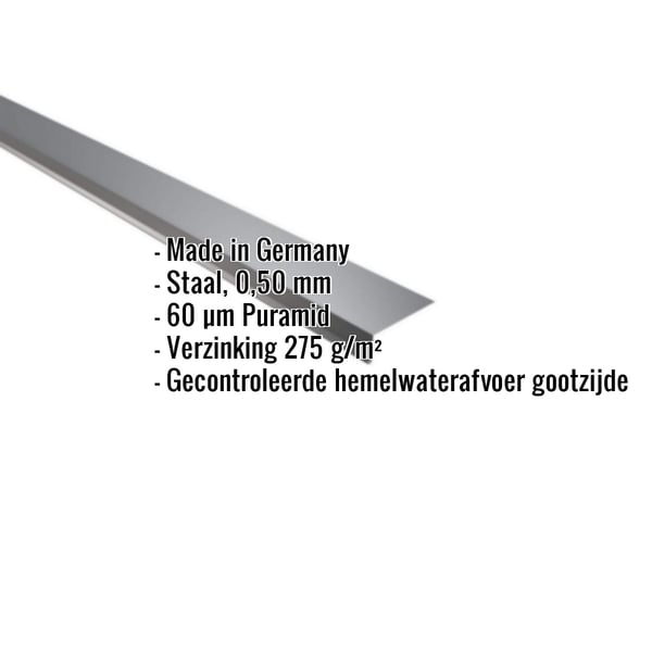 Dakgootprofiel antracietgrijs, 0,50 mm staal, met Puramid coating, specificaties weergegeven