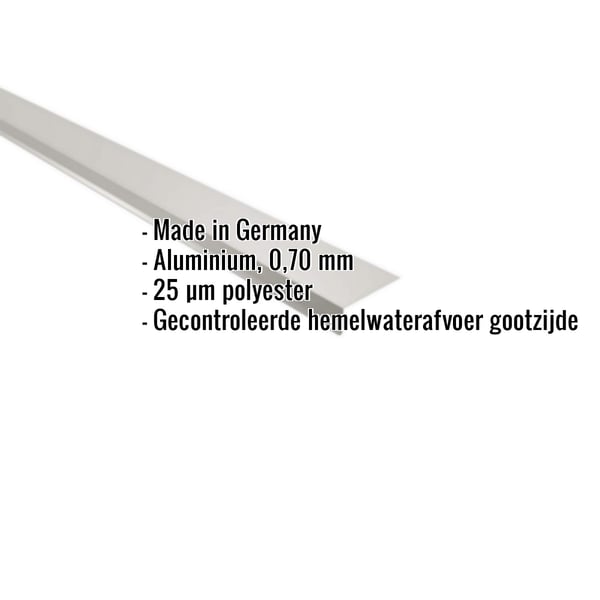 Dakgootprofiel aluminium Zilver-Metallic met ingebedde gegevens over materiaal, dikte en coating