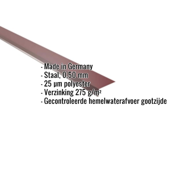 Dakgootprofiel Wijnrood (RAL 3005) van staal, 0,50 mm, met ingebedde specificaties