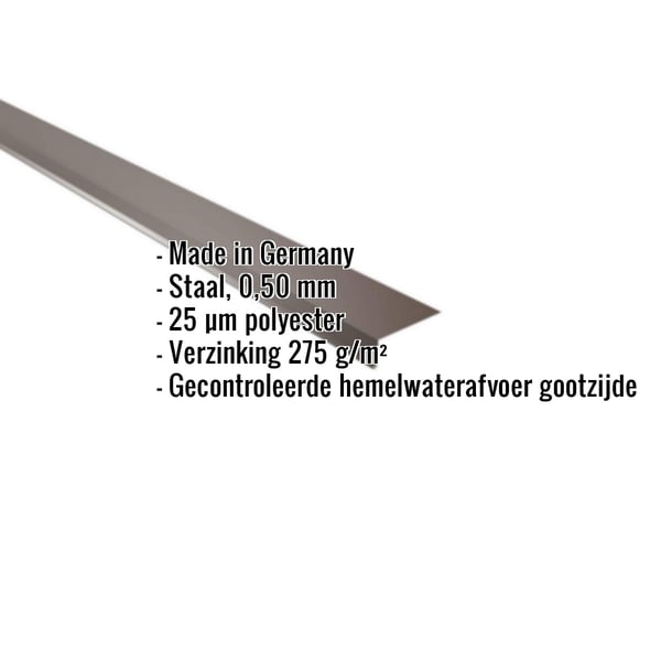 Dakgootprofiel Sepiabruin RAL 8014, 0,50 mm staal, met ingebedde productdetails