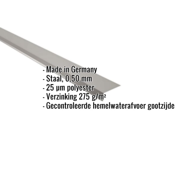 Dakgootprofiel 8x3 cm, 95 graden, grijs aluminiumkleurig, met ingebedde productgegevens