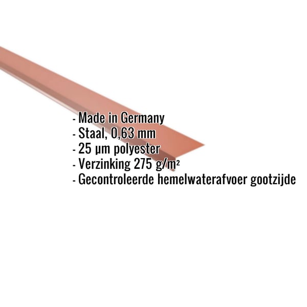 Dakgootprofiel koperbruin, 0,63 mm staal, 25 µm polyestercoating, met ingebouwde productgegevens