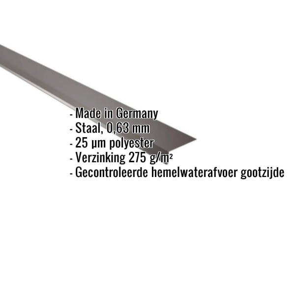 Dakgootprofiel staal 0,63 mm polyester gecoat, met ingebedde specificaties