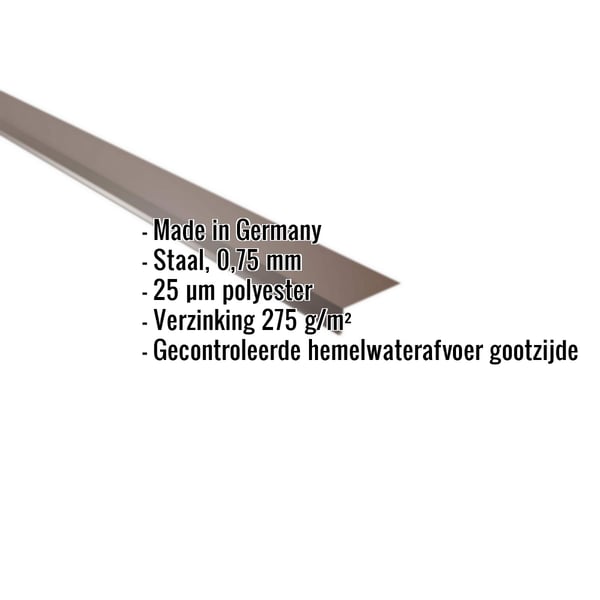 Dakgootprofiel Notenbruin RAL 8011, 0,75 mm staal, met ingebedde productgegevens