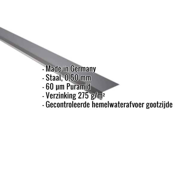 Dakgootprofiel antracietgrijs, 0,50 mm staal met Puramid coating, specificaties weergegeven