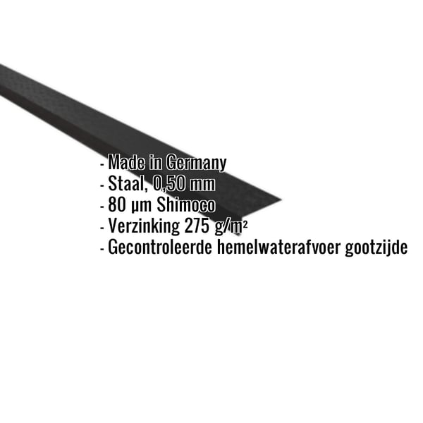 Dakgootprofiel Gitzwart RAL 9005, 0,50 mm staal, met ingebedde productgegevens