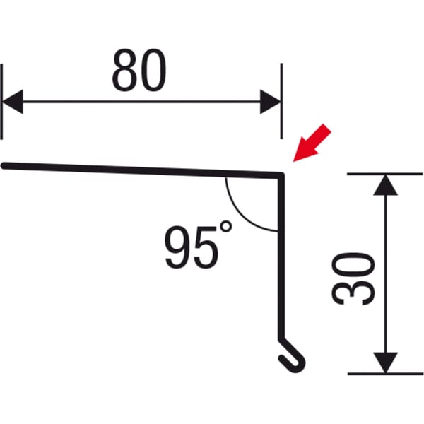 Technische tekening dakgootprofiel 80 x 30 mm, 95 graden hoek