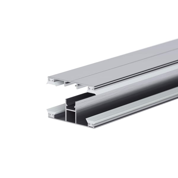 VLF DUO middenprofiel 10 mm van blank aluminium, schuin van boven met open profielstructuur