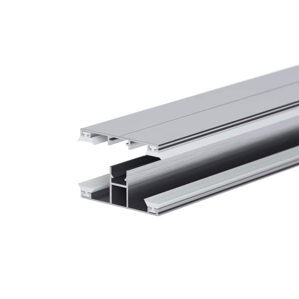 DUO middenprofiel 10 mm van blank aluminium, licht geopend met zichtbare afdichtingsgroeven