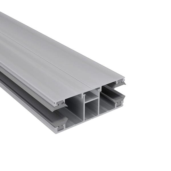 DUO middenprofiel 10 mm van blank aluminium, zijaanzicht met zichtbare kamers en groeven