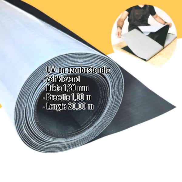 EPDM dakfolie Easystick | Zwart | 1,30 mm | Lengte 5,00 m x Breedte 0,50 m