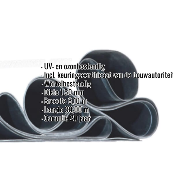 EPDM dakfolie wit, 1,50 mm, opgerold, met ingebedde technische gegevens