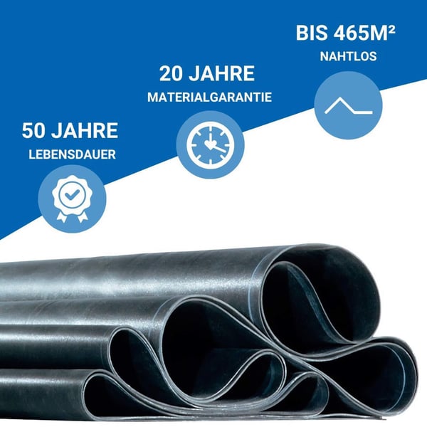 EPDM dakfolie zwart 1,20 mm, opgerold, met ingebedde garantie- en levensduurgegevens