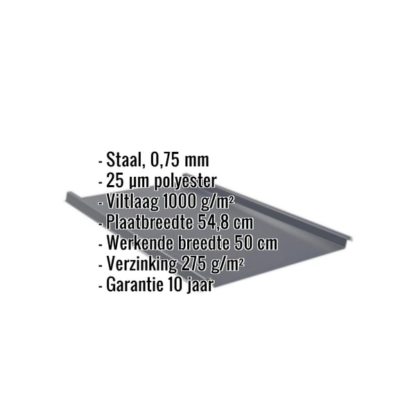 Staande felsplaat 33/500-LE Antracietgrijs met productgegevens: materiaal, dikte, coating, breedte, garantie