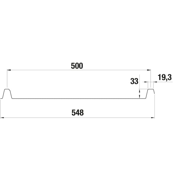 Technische tekening van de felsplaat 33/500-LE met afmetingen: 548 mm totale breedte, 500 mm werkende breedte, 33 mm