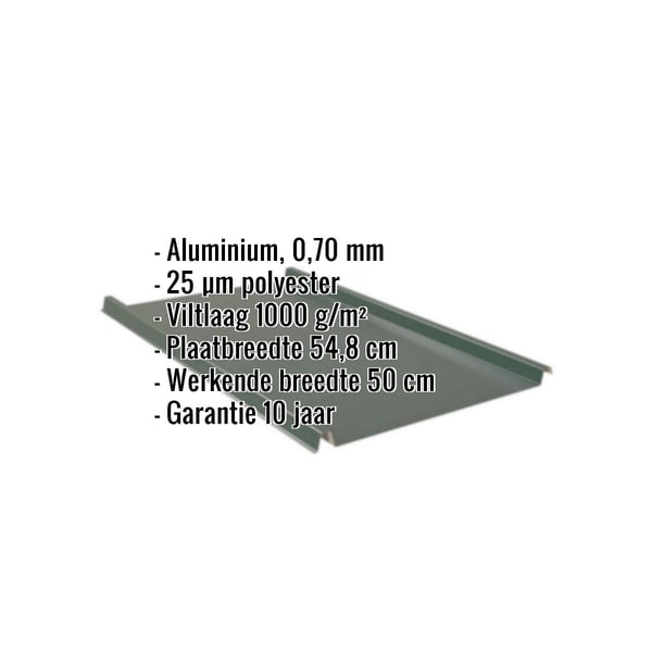 Felsplaat aluminium mosgroen met ingebouwde technische gegevens en eigenschappen
