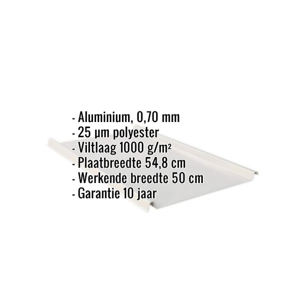 Staande felsplaat aluminium Zilver-Metallic, infografiek met specificaties en garantie-informatie