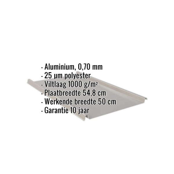 Felsplaat 33/500-LE aluminium RAL9007 met ingebouwde gegevens over materiaal, dikte en garantie