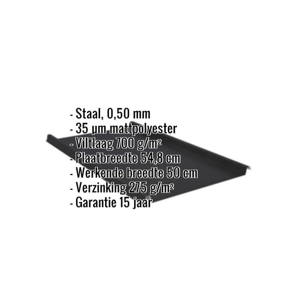 Felsplaat 33/500-LE zwart, 0,50 mm staal, matpolyester coating, met ingebedde specificaties