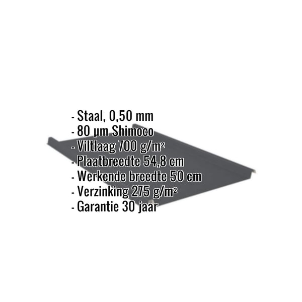 Staande felsplaat 33/500-LE Antracietgrijs met ingebedde gegevens: staal, 0,50 mm, 80 µm Shimoco, viltlaag 700 g/m²