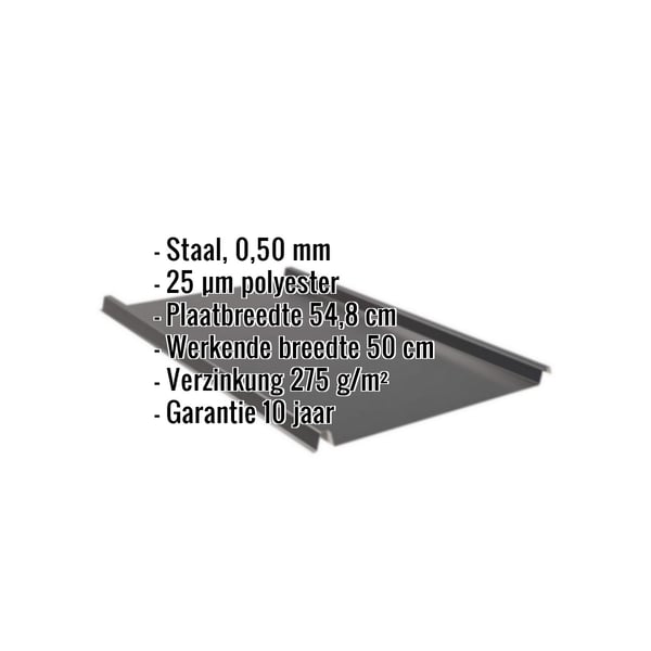 Felsplaat Gitzwart RAL 9005, 0,50 mm, met ingebedde productgegevens en eigenschappen