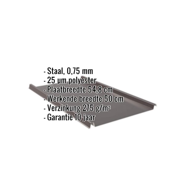 Staande felsplaat 33/500-LE, RAL 8017 Chocoladebruin, met ingebedde gegevens over materiaal en coating