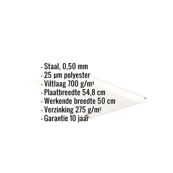 Felsplaat Zuiverwit, 0,50 mm, met polyestercoating en anticondensvlies, kerngegevens weergegeven