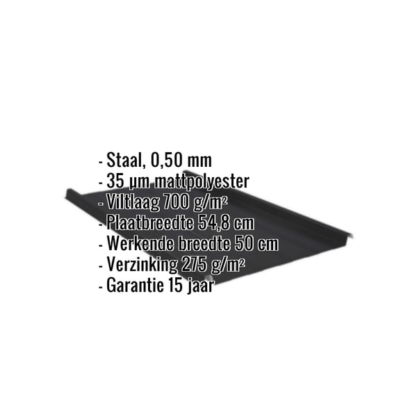 Felsplaat 33/500-LR zwart, 0,50 mm staal, met ingebedde productgegevens