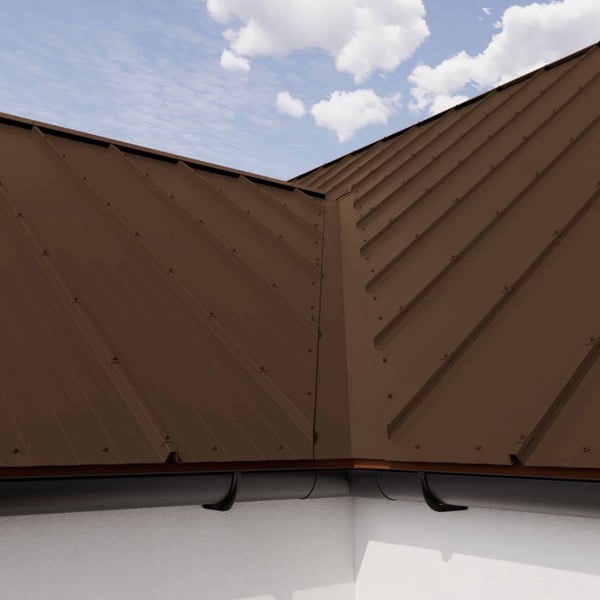 Staalfalzplaat 33/500-LR in sepiabruin, detailweergave van de dakbedekking