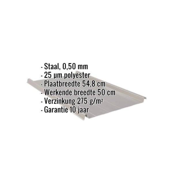 Staande felsplaat 33/500-LR, RAL9007, met ingebedde gegevens over materiaal, dikte en coating