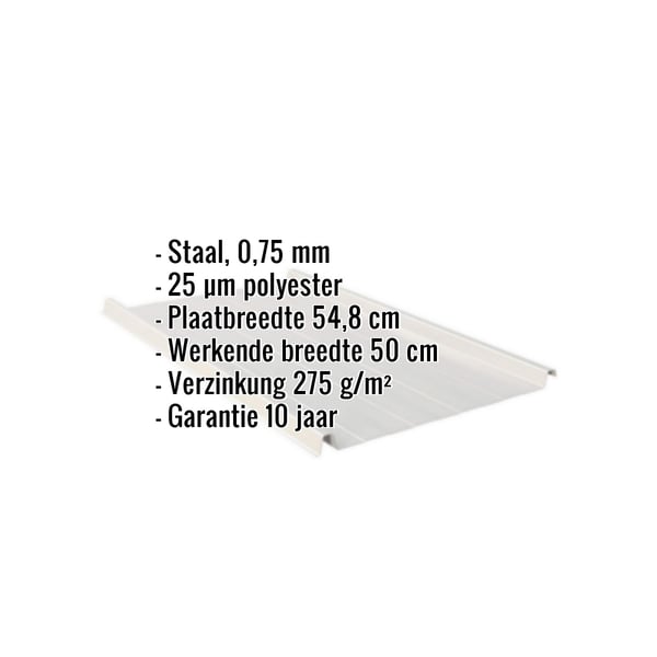 Staande felsplaat 33/500-LR Zilver-Metallic met ingebedde specificaties voor materiaal, dikte en coating
