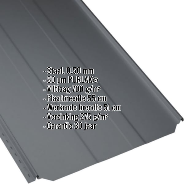 Staande felsplaat PD-510-S damwandplaat in antracietgrijs met ingebedde productdetails
