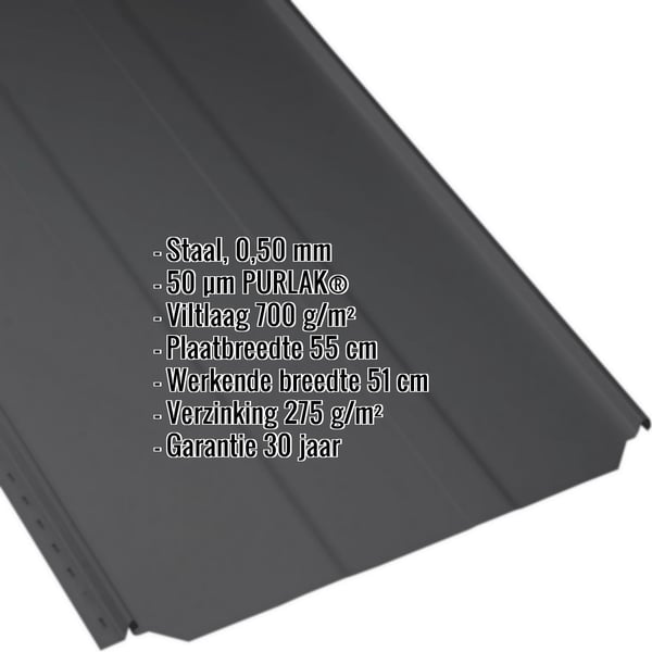 Staande felsplaat PD-510-S trapezium Gitzwart, 0,50 mm, met ingebedde technische gegevens