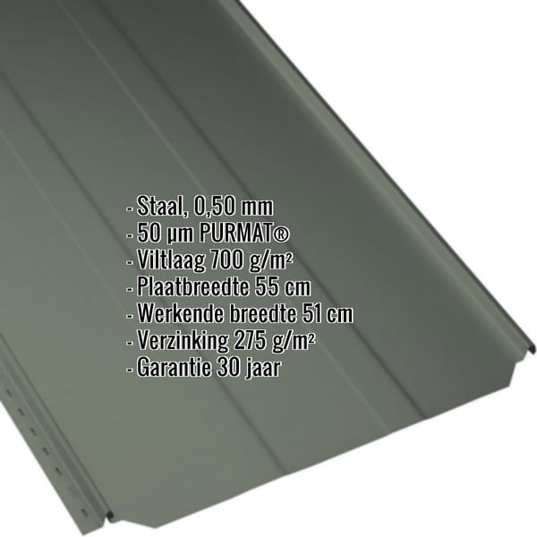 Staande felsplaat PD-510-S trapezium Chroomoxydegroen met ingebedde technische gegevens