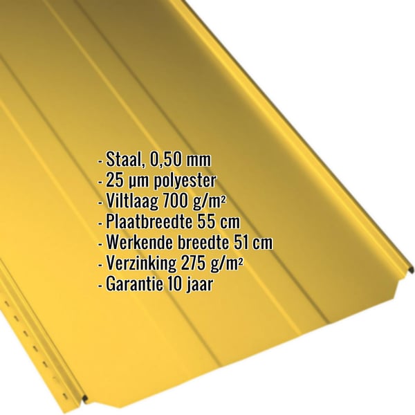 Staande felsplaat PD-510-S trapezium Koolzaadgeel met ingebedde productgegevens