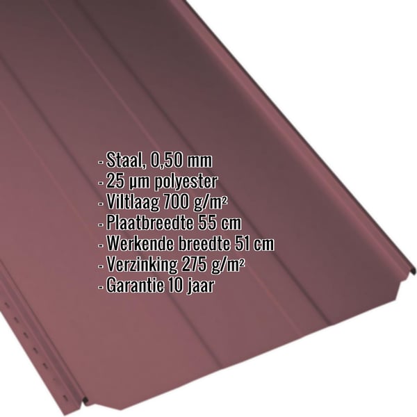 Staande felsplaat PD-510-S trapezium in wijnrood, 0,50 mm staal, met productgegevens