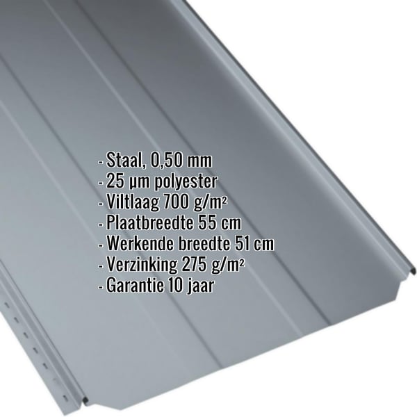 Staande felsplaat PD-510-S Pelsgrijs, 0,50 mm, met ingebedde productgegevens