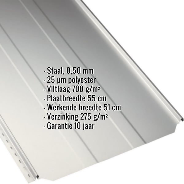 Felsplaten PD-510-S damwandplaat Grijswit, 0,50 mm staal, met ingebedde productgegevens